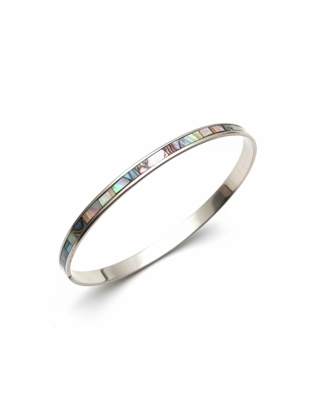 Vintage Alpaca Mexico Abalone Inlay Bangle Bracelet